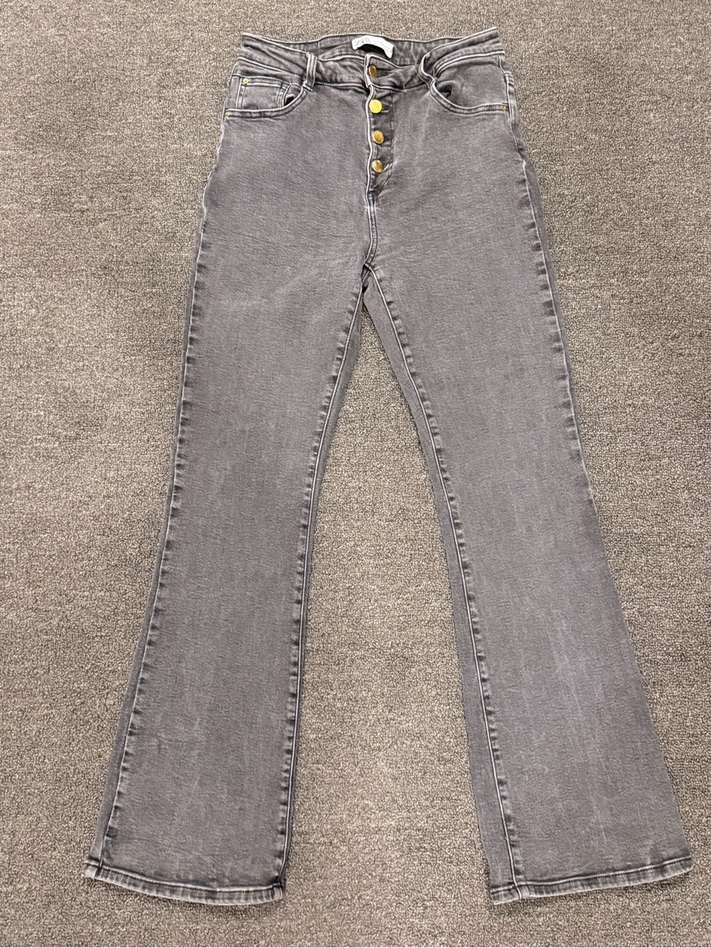Zara Gray High-Rise Flare Jeans with Button Fly